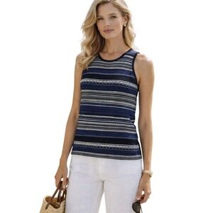 LRL Linen Blend Navy Striped Knit Tank L Coastal Preppy Minimalist Capsule Layer